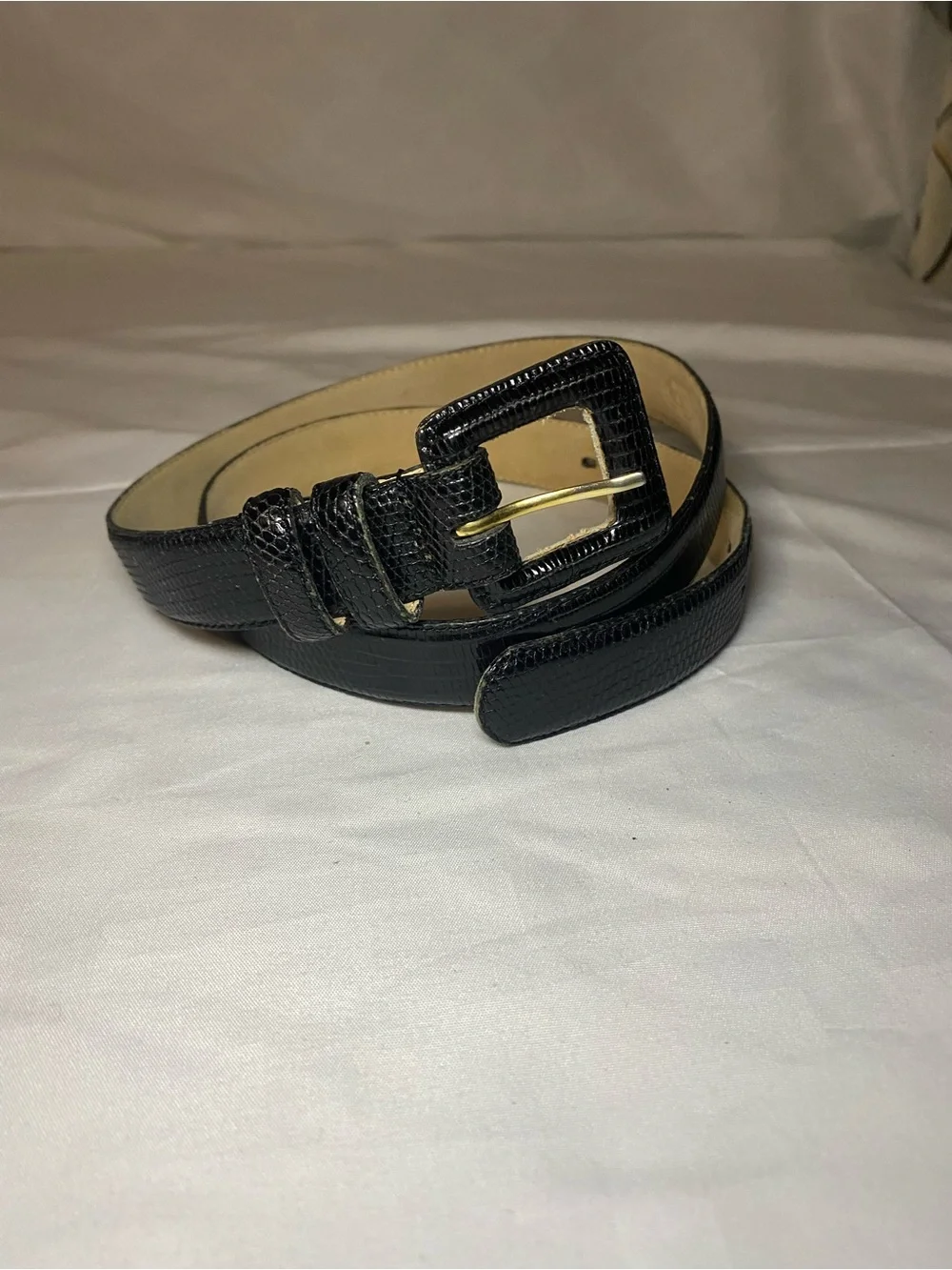 Charter Club Black Textured Leather Belt with Gold Buckle